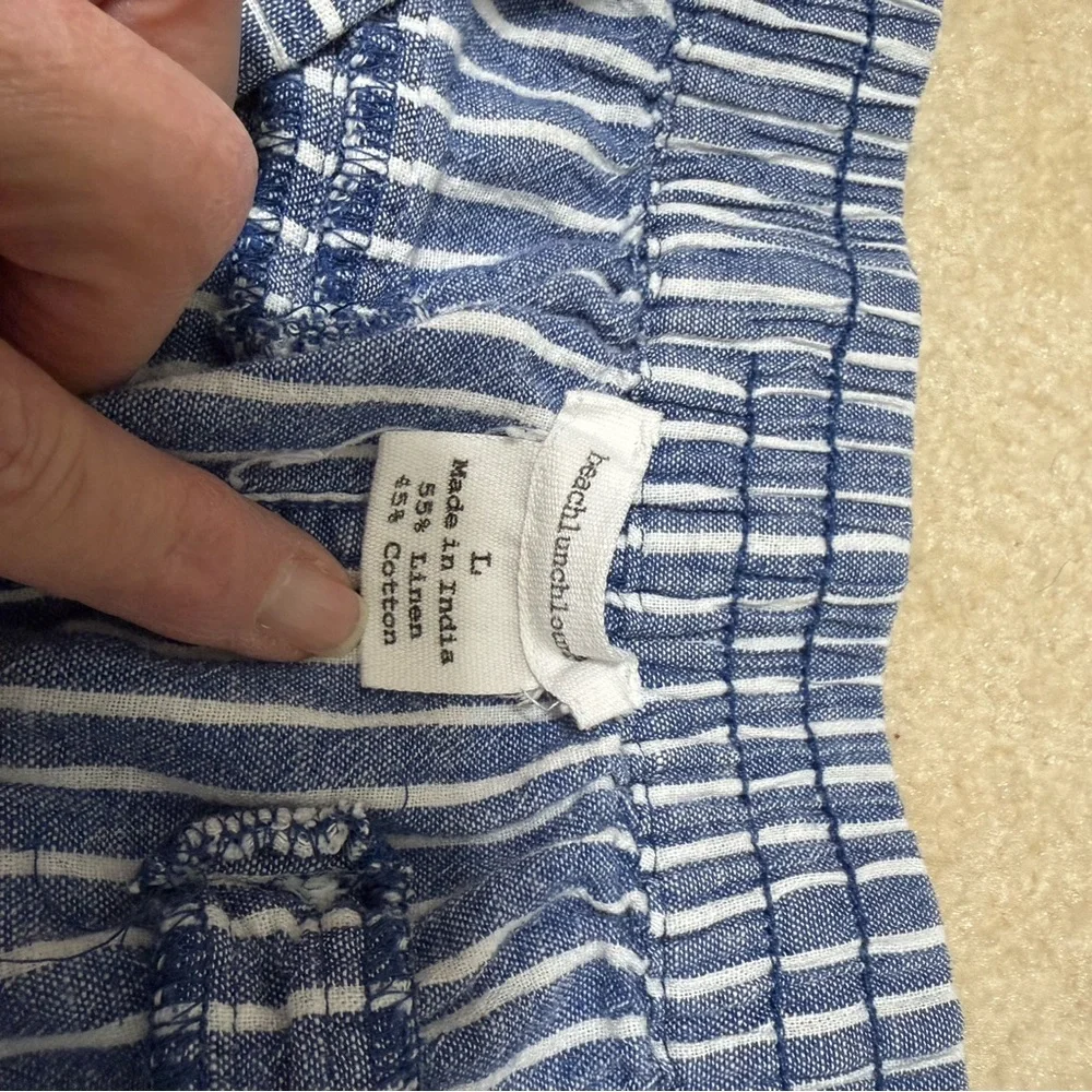 Beach Lunch Lounge Crop Linen Navy and White Striped Pants - Picture 7 of 7